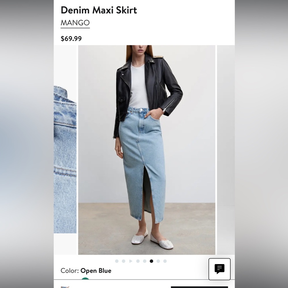 Mango denim maxi skirt with front slit